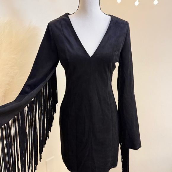 Zara Dresses & Skirts - 🌾 Stunning Black Fringe Sleeve Dress